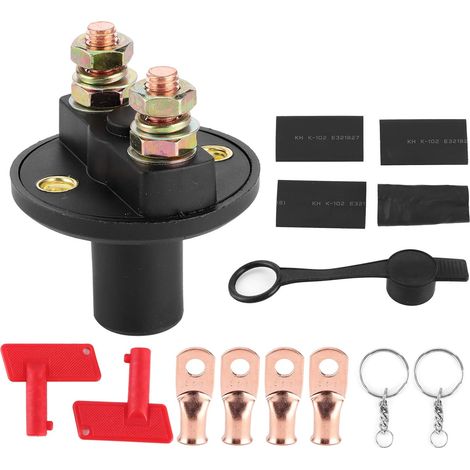 Battery Cutter with 2 Keys Battery Circuit Breaker 12V 24V Isolator Cut Off Power Supply For Car Truck SUV Caravan Boat Marine RV ATV Auto On/Off 2 Positions Waterproof Cover For Car (1/5)