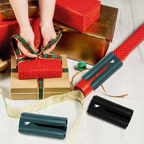 Lot de 2 coupe-papier cadeau améliorés, outil de découpe de rouleaux de papier cadeau de Noël, coupe-papier facile à glisser, cadeau de loisirs créatifs, noir et vert (1/3)