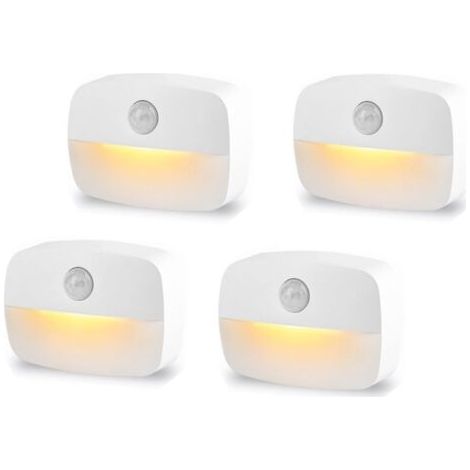 BUNTHAUS Lot de 4 lumières à détecteur de mouvement pour l'intérieur, veilleuse à détecteur de mouvement, 3 A, alimentées par piles sur placard, escaliers, couloir, cuisine, chambre à coucher