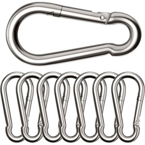 Mousqueton - 80 mm x 8 mm - Charge maximale 300 kg - Acier galvanisé anti-corrosion - Pour camping randonnée hamac sac - Lot de 8 (1/5)