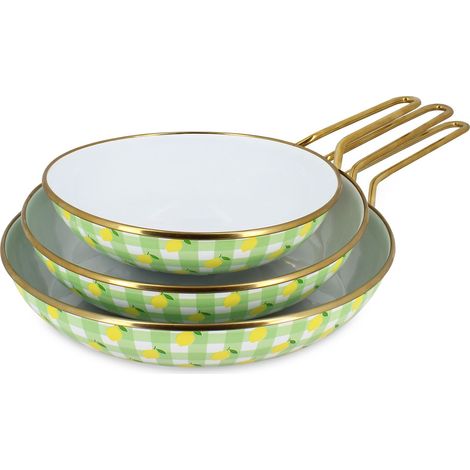 Lot de 3 poêles 20/24/28 cm en acier émaillé, VICHY CITRON (1/2)
