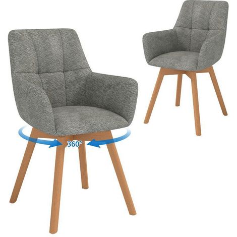 WAFTING Lot de 2 Chaises de Salle à Manger Pivotantes avec Accoudoirs, Pieds en Bois, Dossier en Fausse Laine d’Agneau, Gris Foncé