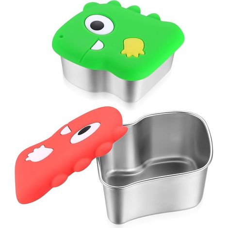 Juego de 2 recipientes para aderezos de ensalada de 260 ml con tapas de silicona con diseño de dinosaurio，silicona，260 ml，acero (1/5)