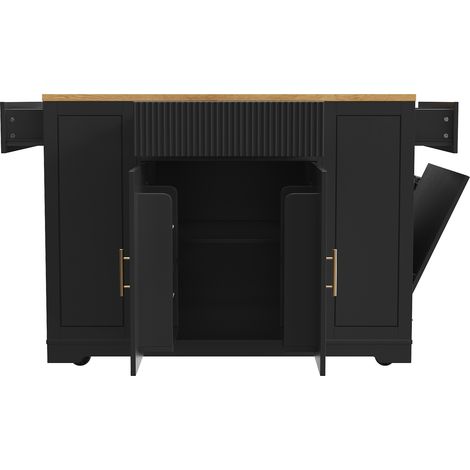 Isla de cocina con ruedas 120x50x92 cm con 2 puertas, 3 cajones y compartimento para cubo (1/5)