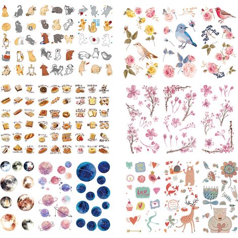 18 autocollants Divers accessoire de portail, aquarelle fleurs oiseaux plantes, réutilisables, papier translucide, loisirs créatifs (1/5)