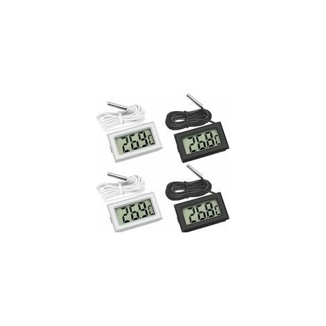 Termómetro digital LCD mini con sonda de temperatura (2 unidades negras, 2 unidades blancas, 46 x 28 x 15 mm)