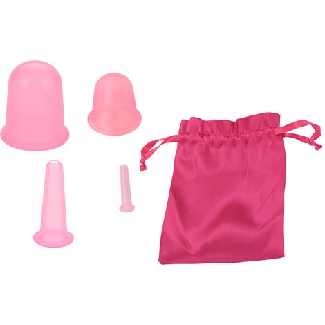 Ensemble de 4 pièces en silicone pour massage corporel sous vide, ventouses de massage anti-cellulite et kit de ventouses (rose) (1/5)