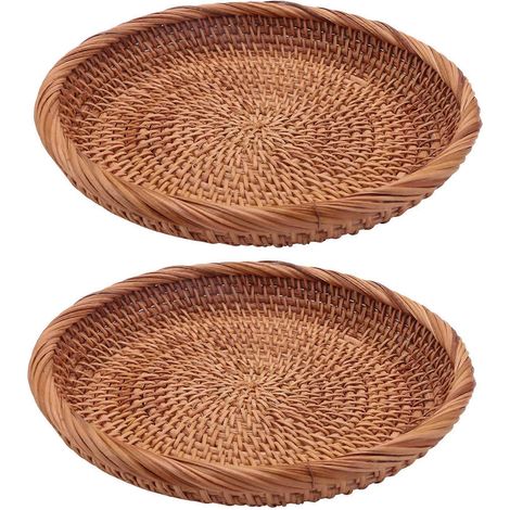 Set aus 2 geflochtenen Rattan-Aufbewahrungskörben, Brotkörben, Obst-, Süßigkeiten- und Kuchenständern, für Schlüssel, Geldbörse, Handy (19 cm) (1/5)
