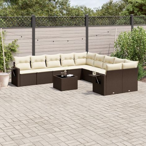 Set de sofás de jardín 11 pzas cojines ratán sintético marrón vidaXL (1/3)