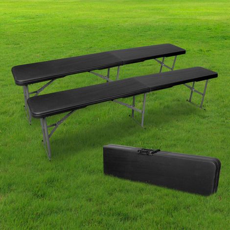 LOT 2 Bancs Pliables Noir 180cm - Lot de Deux Bancs Pliants pour Table de Camping - x2 Banc Pliable Idéal pour baptêmes. mariages. pique-nique. buffet et grillade
