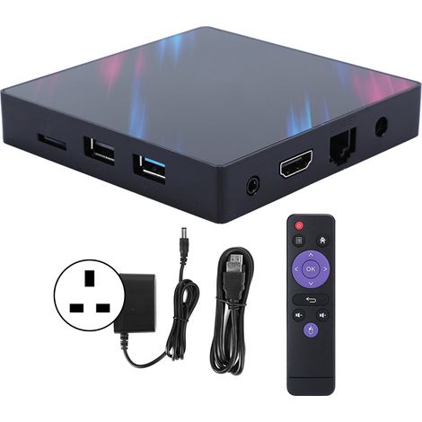 Lecteur Internet TV Box Double WiFi BT Décodeur Voix Android 9.0 100-240V (4+64 Go, Prise UK) (1/5)