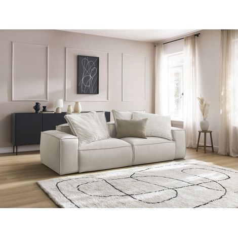 BOBOCHIC - Canapé droit fixe 3 places ultra moelleux BOHEME cuir végan Beige (1/5)