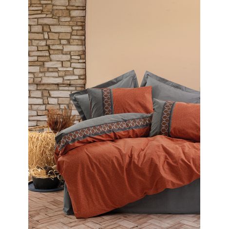 Funda nórdica, funda nórdica, ropa de cama Set 100% Algodón Tile Rojo Gris (1/3)