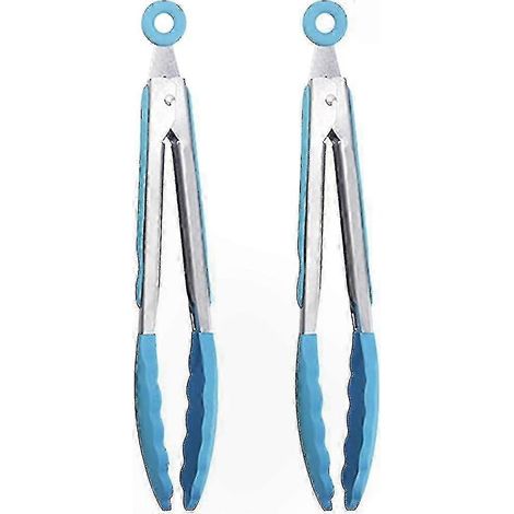 Pinces de cuisine en acier inoxydable avec embouts en silicone, ensemble de 2 pièces, bleues (1/5)