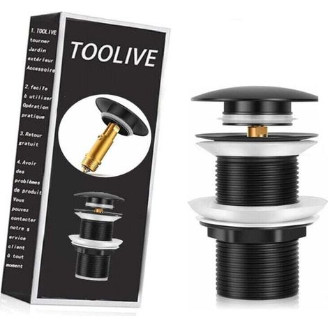 Bonde de lavabo noire universelle sans trop-plein, pop-up automatique pour vasque à poser.