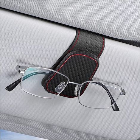 Sonnenbrillenhalter fürs Auto, universeller Sonnenbrillenhalter aus Leder mit Magnetverschluss, Autozubehör zur Aufbewahrung von Sonnenbrillen, Karten und Landkarten (Carbon) (1/5)