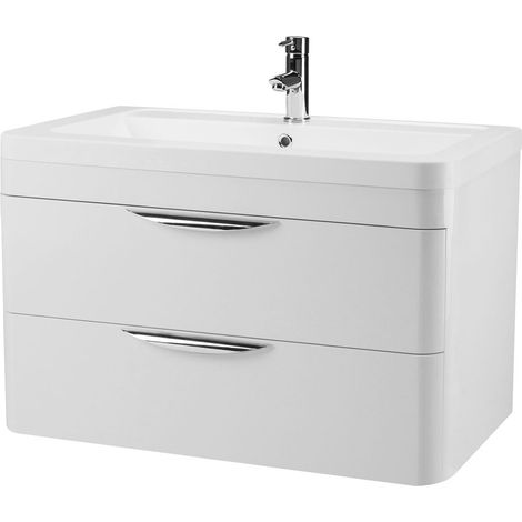 Nuie Parade Gloss White 800mm Wall Hung 2 Drawer Vanity Unit and Ceramic Basin - FPA005A (1/5)