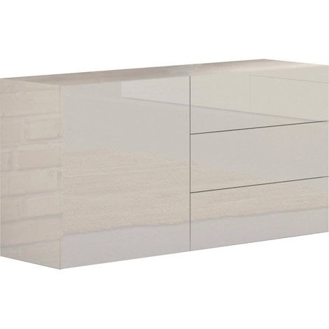 Dmora - Credenza Benvenuta, Madia da cucina a 1 anta e 3 cassetti, Buffet da soggiorno, Madia da cucina, 100% Made in Italy, cm 110x40h35, Bianco lucido (1/3)
