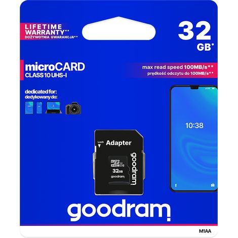 Carte mémoire microSD UHS-I Goodram de 32 Go avec adaptateur (1/2)
