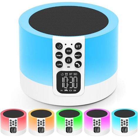 Enceinte Bluetooth Réveil Lumineux, Lampe de Chevet Tactile avec 16 Sons Hypnotiques et Minuterie, Haut-parleur Bluetooth Veilleuse Enfant avec Lecteur de Musique MP3, Cadeau pour Garçon Fille Bébé (1/4)