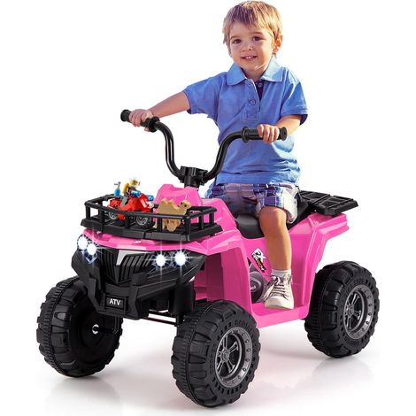 COSTWAY Macchina Elettrica per Bambini, 6V Quad con Fari LED, Cestino Portaoggetti e Lettore MP3, 2 km/h, Veicolo Giocattolo per Bambini 2-5 Anni (Rosa) (1/5)