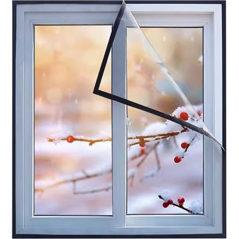 Film isolant thermique transparent pour fenêtres, 60 x 120 cm, film de protection hivernale avec bordure noire, kit d’étanchéité anti-froid pour vitrages (1/5)