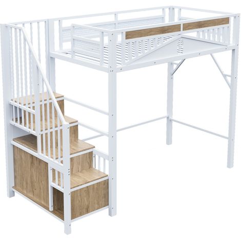 Lit mezzanine en métal 90 x 200 cm, coque de sécurité unique avec fenêtre, échelle de sécurité avec vis, blanc, ancienne SKU: LDT00275AAK (1/5)