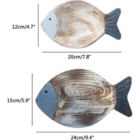 Décoration murale en bois représentant un poisson, sculpture de poisson en bois, idéale pour un thème de plage. (1/5)