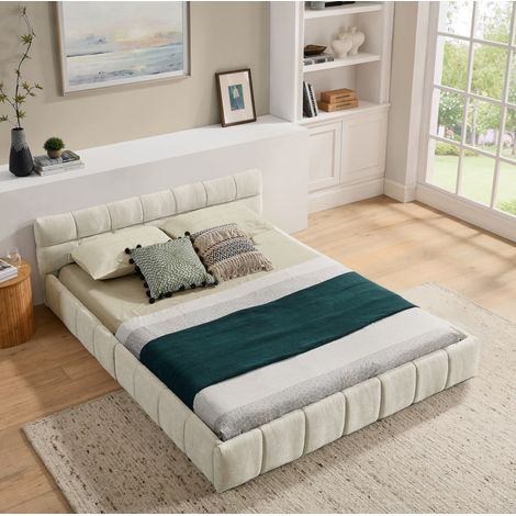 Letto matrimoniale struttura imbottita chenille beige OKMYHOME