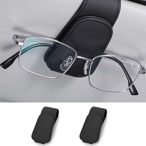 2-teiliger magnetischer Autobrillenhalter, Autozubehör, magnetischer Lederclip-Brillenhalter für die Sonnenblende im Auto, für Sonnenbrillen, Karten, Tickets