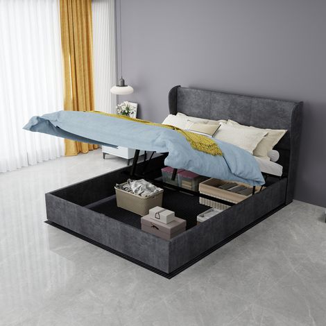 Cama canapé 140x200 cm gris con pistones de gas OKMYHOME (1/5)
