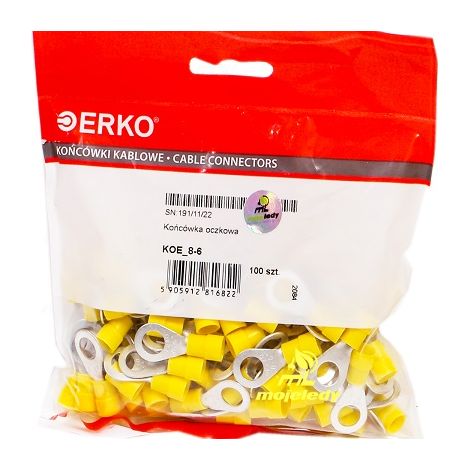 Isolierter Ringkabelschuh KOE 6mm M8 100 Stück erko