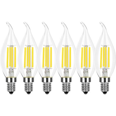 Ampoule LED E14 4W Filament, Forme Bougie, 4W Equivalent à Ampoule Incandescente 40W, Blanc Froid 6500K, AC 220V, Non Dimmable, Lot de 6 (1/5)
