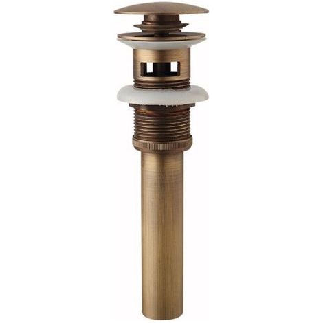 Con troppopieno - Tappo di scarico retrò a scomparsa, Tappo di scarico click-clack senza troppopieno, Ottone bronzato, Valvola di scarico universale per lavabo, Sifone per lavabo (1/3)
