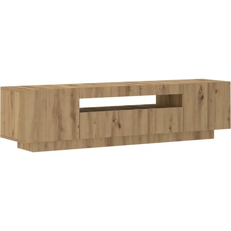 Meuble TV flottant moderne avec lumières LED design tendance rangement 160 x 35 x 40 cm en bois d'ingénierie chêne artisanal (1/5)