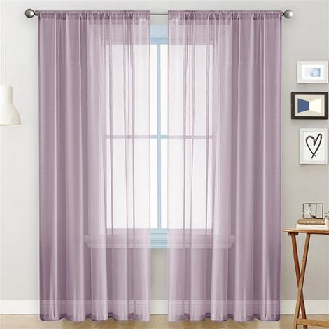 Rideaux Filet Violet Clair Unis 2 Panneaux 132 x 270 cm, pour Salon Chambre Cuisine (1/5)