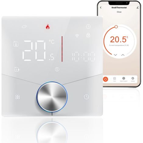 Drehbarer WiFi-Thermostat, 16A Netzteil, 7-Farben-Lichtsteuerung per App, weiße Farbe. (1/5)