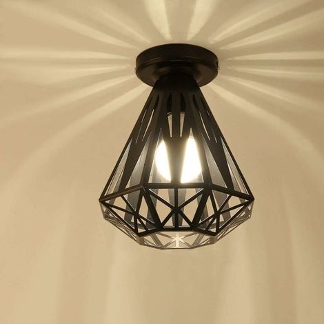 EASYCOMFORT Lustre Plafonnier Industriel Vintage en Fer avec Abat-Jour Cage, E27, 20CM - Éclairage Suspension pour Chambre, Entrée, Couloir, Bar, Restaurent (Noir) (1/5)