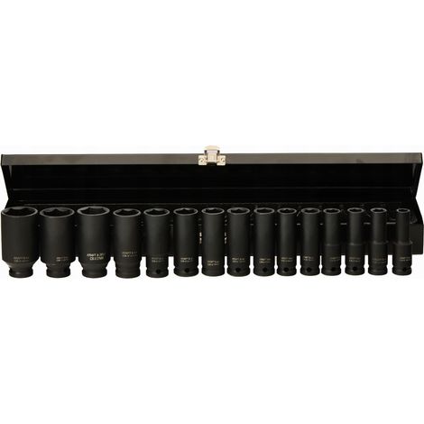 Douilles à choc 1/2" (15 pièces, longueur 10-32 mm), étui Kraft&Dele CR-V (1/5)