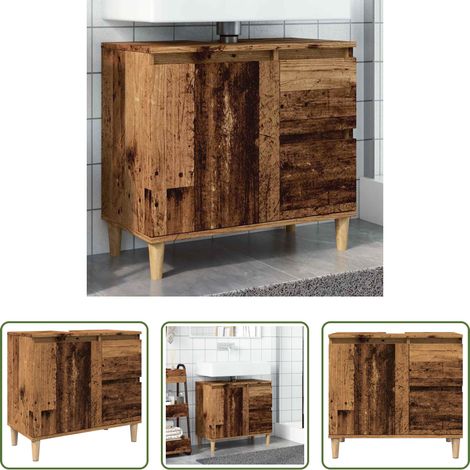 vidaXL Rangement salle de bain - Armoire lavabo vieux bois 65x33x60 cm bois d'ingénierie (1/5)