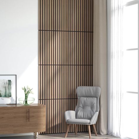 Panneaux muraux décoratifs en bois avec placage chêne marron, 8 pièces - PANGIVO (1/5)