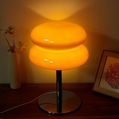 Lampe de table Bauhaus en verre ondulé couleur macaron, lampe de chevet moderne Bauhaus (ORANGE) (1/4)