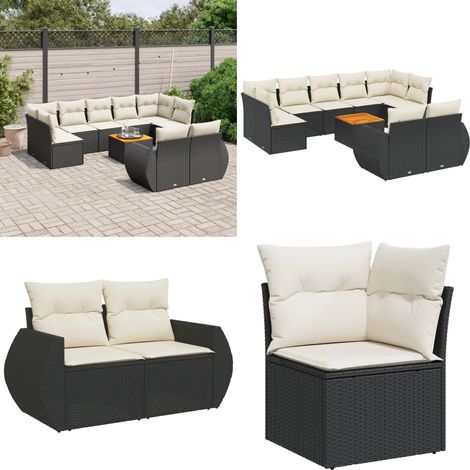 Salon de jardin 10 pcs avec coussins noir résine tressée - Salon De Jardin - Meuble De Jardin - Ensemble Salon Extérieur - Canapé Jardin - Table Basse Jardin - Home & Living (1/5)