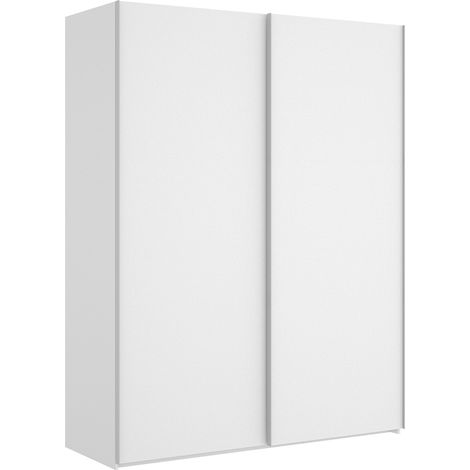 Armoire placard de rangement à 2 portes coulissantes, coloris blanc brillant - Hauteur 204 x Longueur 150 x Profondeur 65 cm (1/5)