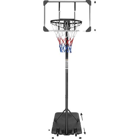 Aro de baloncesto, altura ajustable, base resistente, negro. (1/2)