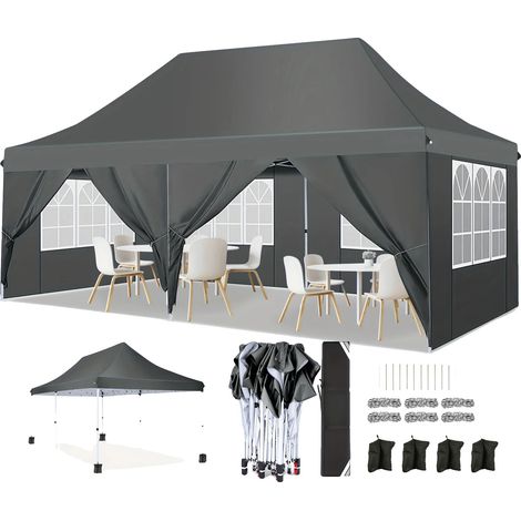 Abri de jardin pliant, tissu imperméable, réglage de la hauteur ajustable, Gris (1/2)