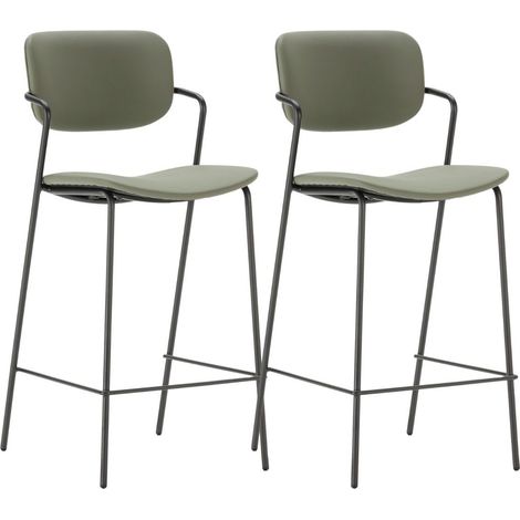Lot de 2 tabourets de bar structure métal noir assise et dossier en PU vert - AKIMA (1/5)
