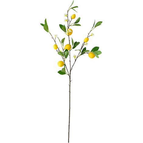 Branche artificielle de citron 7 têtes de décodeur simulé avec feuilles fruits de mousse fil tige 82cm, pour les fêtes et événements (1/5)