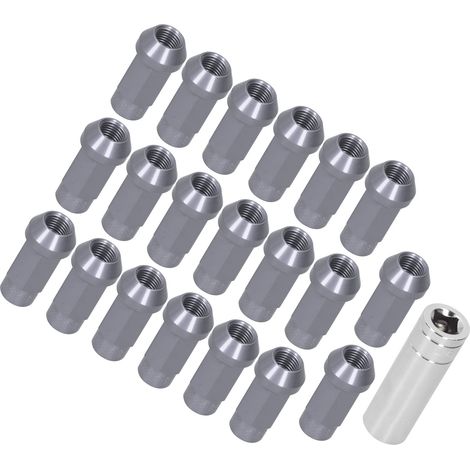 Radmuttern M14x1,5, 5 cm hoch, 7075-T6 Aluminium, Durchgangsbohrung, selbstsichernd, titanfarben, 20er-Packung (1/5)