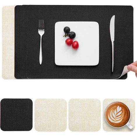 Tischset Untersetzer abwaschbar rutschfest Cremeweiß Schwarz 4er Set (1/5)